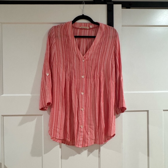 Soft Surroundings Tops - Soft Surroundings‎ Pinkish Coral Striped Blouse
